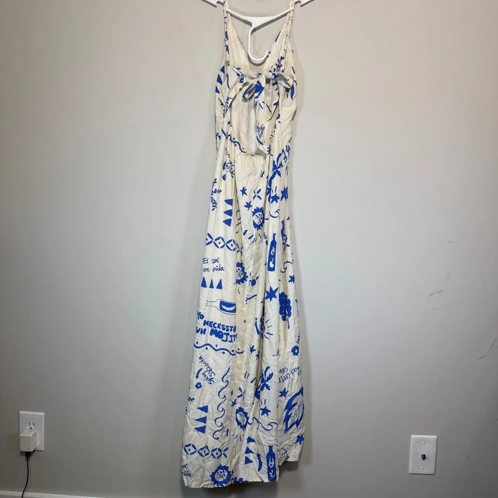 NWT Paper Heart Anthropologie Day Drinks Maxi Dress Womens Medium Blue White SEE - Picture 3 of 10